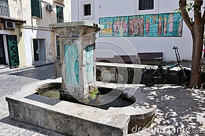 Ischia - Fontana maiolicata presso la Chiesa dello Spirito Santo Stock Photo