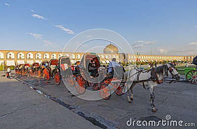 Isfahan Imam Square carriages waiting in line Editorial Stock Photo