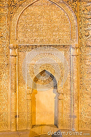 ISFAHAN, IRAN - JULY 9, 2019: Mihrab of the Jameh mosque in Isfahan, Ir Editorial Stock Photo