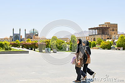 Isfahan, Iran - 2nd june, 2022: iranian woman walk together with hijabs on Editorial Stock Photo
