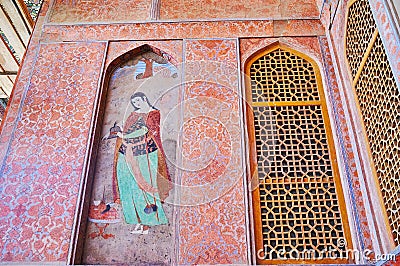 Reza Abbasi frescoes in Ali Qapu Palace, Isfahan, Iran Editorial Stock Photo