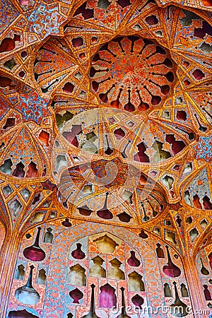 The lace carved walls of Ali Qapu palace, Isfahan, Iran Editorial Stock Photo