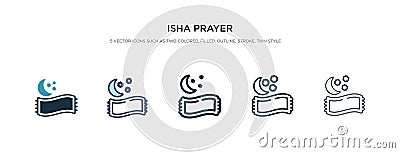 Isha prayer icon in different style vector illustration. two colored and black isha prayer vector icons designed in filled, Vector Illustration