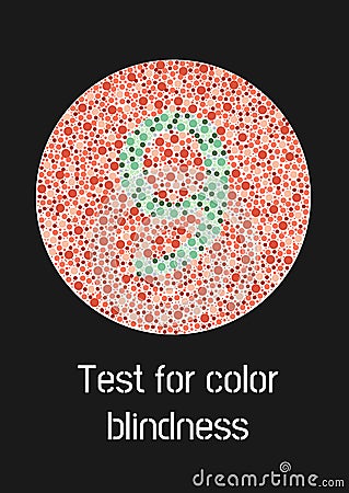 Ishihara test for color blindness. Color blind test. Green number 9 for colorblind people. Vector illustration. Vector Illustration