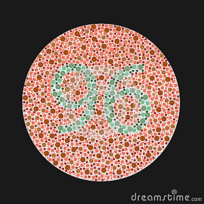 Ishihara test for color blindness. Color blind test. Green number 96 for colorblind people. Vector illustration. Vector Illustration