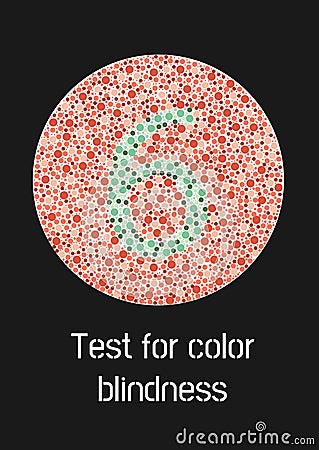 Ishihara test for color blindness. Color blind test. Green number 6 for colorblind people. Vector illustration. Vector Illustration