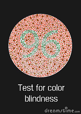 Ishihara test for color blindness. Color blind test. Green number 96 for colorblind people. Vector illustration. Vector Illustration