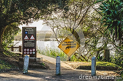 Isimangaliso wetland, danger crocodiles attention sign Editorial Stock Photo