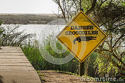 Isimangaliso wetland, danger crocodiles attention sign Stock Photo