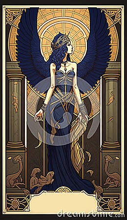 Isis, Egyptian Goddess, ideal mother and wife and the mother of nature and magic in ancient Rome and Egypt. AI generative, art Cartoon Illustration