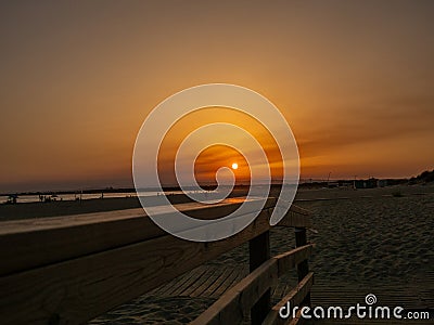 Isla Canela beach, in Huelva, Spain, at sunset Stock Photo