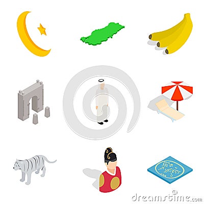 Islam icons set, cartoon style Vector Illustration