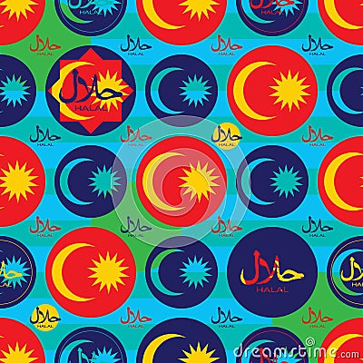 Islam Malaysia flag Halal symmerty seamless pattern Vector Illustration