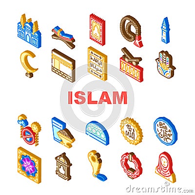 islam ramadan muslim icons set vector Vector Illustration