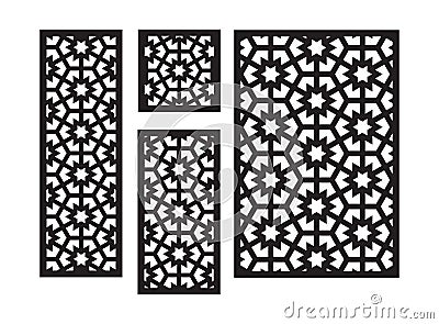Islamic arabic laser cut pattern. Decorative panel, screen,wall. Vector cnc panels set for laser cutting. Template for Vector Illustration