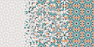 Islamic, arabic mosaic repeating vector border, pattern, background. Vector Illustration