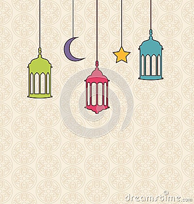 Islamic Background with Arabic Hanging Lamps for Ramadan Kareem Vector Illustration