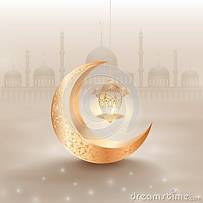 Islamic background with moon and lantern Vector Illustration