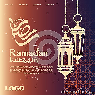 ramadan karrem greeting banner template with lantern silhouette. easily editable. vectors Vector Illustration