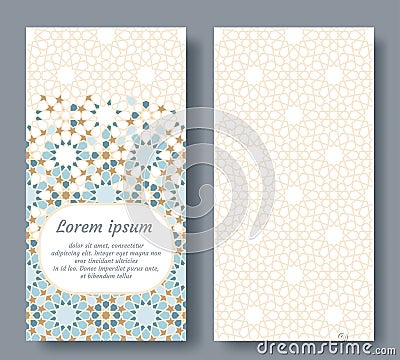 Islamic card for invitation, celebration, save the date, wedding performed in islamic geometric tile. Colofrul vector Vector Illustration