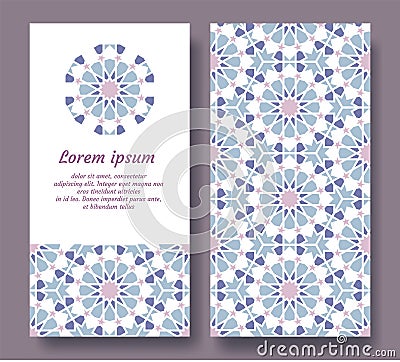 Islamic card for invitation, celebration, save the date, wedding performed in islamic geometric tile. Colofrul vector Vector Illustration
