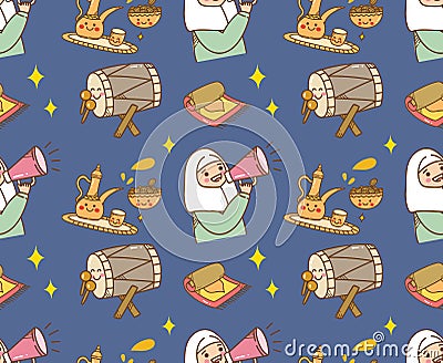 Islamic cartoon doodle background for Eid al fitr or ramadan celebration Stock Photo