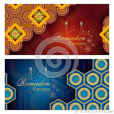 Islamic celebration background with text Ramadan Kareem Vector Illustration