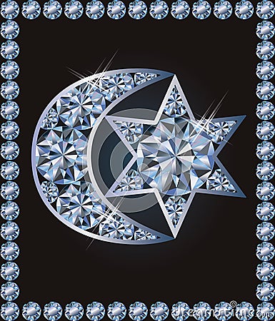 Islamic crescent and jewish David`s star symbols, vector Vector Illustration