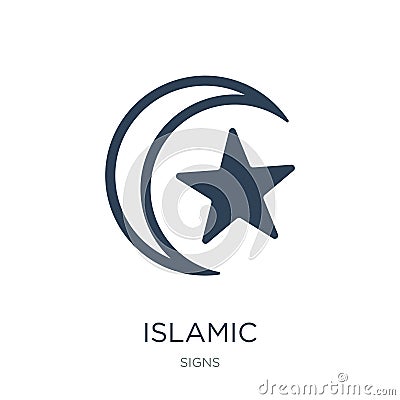 islamic crescent with small star icon in trendy design style. islamic crescent with small star icon isolated on white background. Vector Illustration