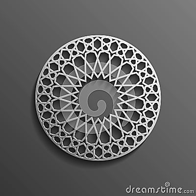 Islamic 3d on dark mandala round ornament background architectural muslim texture design . Can be used for brochures Vector Illustration