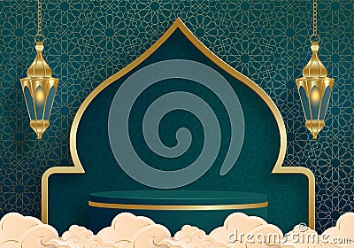 Islamic 3d podium round stage on color background Stock Photo