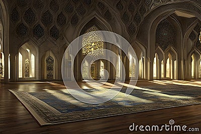 Islamic decoration background with lantern and crescent moon luxury style, ramadan kareem, mawlid, iftar, isra miraj, eid al fitr Cartoon Illustration
