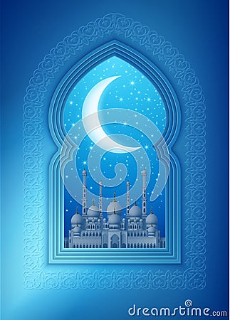 Islamic Design Window with Mosque Vector Illustration