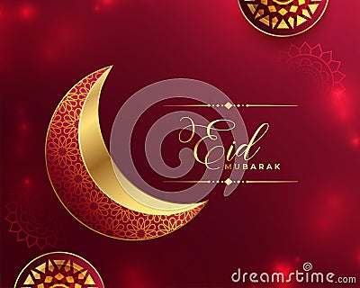 Islamic eid mubarak festival red and golden shiny beautiful greeting design Vector Illustration