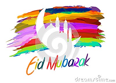 Islamic Eid Mubarak Greetings With Abstract Paint Brush Vector Illustration