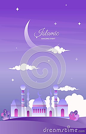 Islamic Event Greeting Card Mosque Night Sky Vector Design Template Vector Illustration