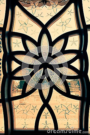 Islamic Flower Design on Glass Stock Photo