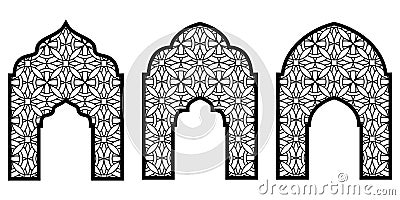 Islamic Frame with Arch and Geometric Pattern, Borders and Mashrabiya Design, Editable and Scalable Vector EPS File Vector Illustration