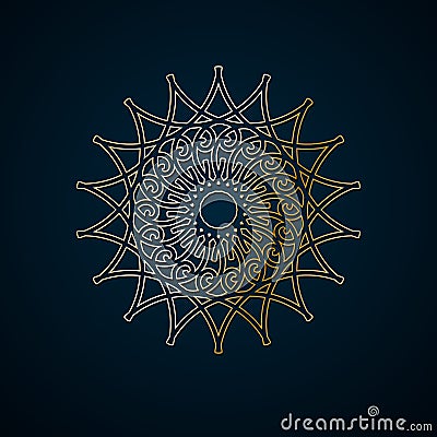 Islamic geometric, floral round ornament, pattern of gold lines. Mandala. Decorative gold pattern, oriental motif. Design element Vector Illustration