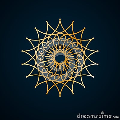 Islamic geometric, floral round ornament, pattern of gold lines. Mandala. Decorative gold pattern, oriental motif. Design element Vector Illustration