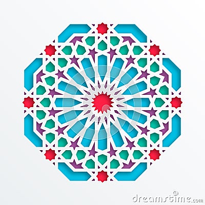 Islamic geometric pattern. Vector 3D muslim mosaic, persian motif. Elegant oriental ornament, traditional arabic art Vector Illustration