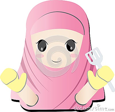 Islamic girl cooker Vector Illustration