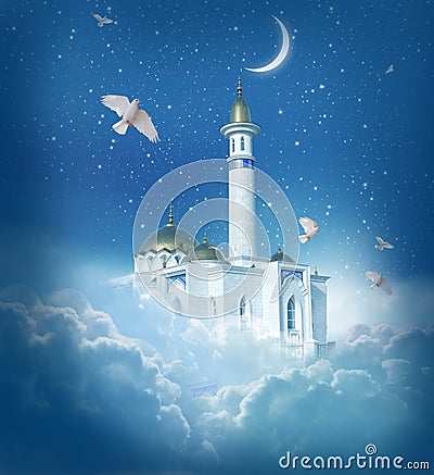 Muslim Holidays.Eid-Ul-Adha festival celebration . Ramadan Kareem background with mosque Stock Photo