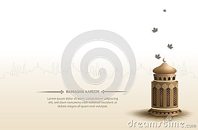 Islamic greetings ramadan kareem card design background with golden lanterns Stock Photo