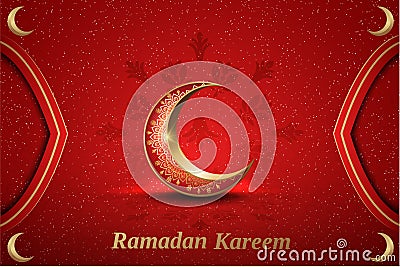 Islamic greetings ramadan kareem card design with red crescent moon Stock Photo