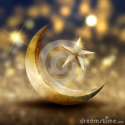 Islamic greetings ramadan kareem card design with crescent and star Stock Photo