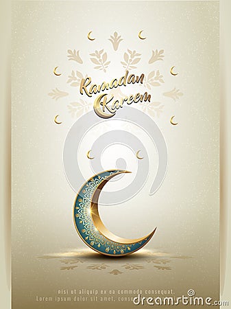 Islamic greetings ramadan kareem card design with golden blue crescent moon Stock Photo