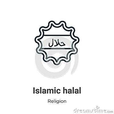 Islamic halal outline vector icon. Thin line black islamic halal icon, flat vector simple element illustration from editable Vector Illustration