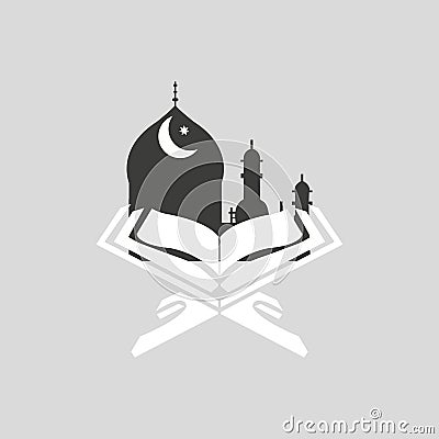 Islamic holy month of prayers, Ramadan Kareem celebrations with open islamic religious book Quran Shareef on colourful Vector Illustration