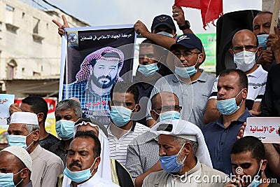 The Islamic Jihad Movement in Palestine is organizing a stand in solidarity with the prisoner Maher Al-Akhras, who is on hunger st Editorial Stock Photo